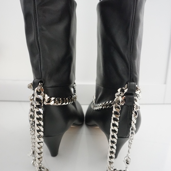 AleVi Milano Futura Chain Black Leather Ankle Booties Silver Wraparound Chain - Picture 3 of 8